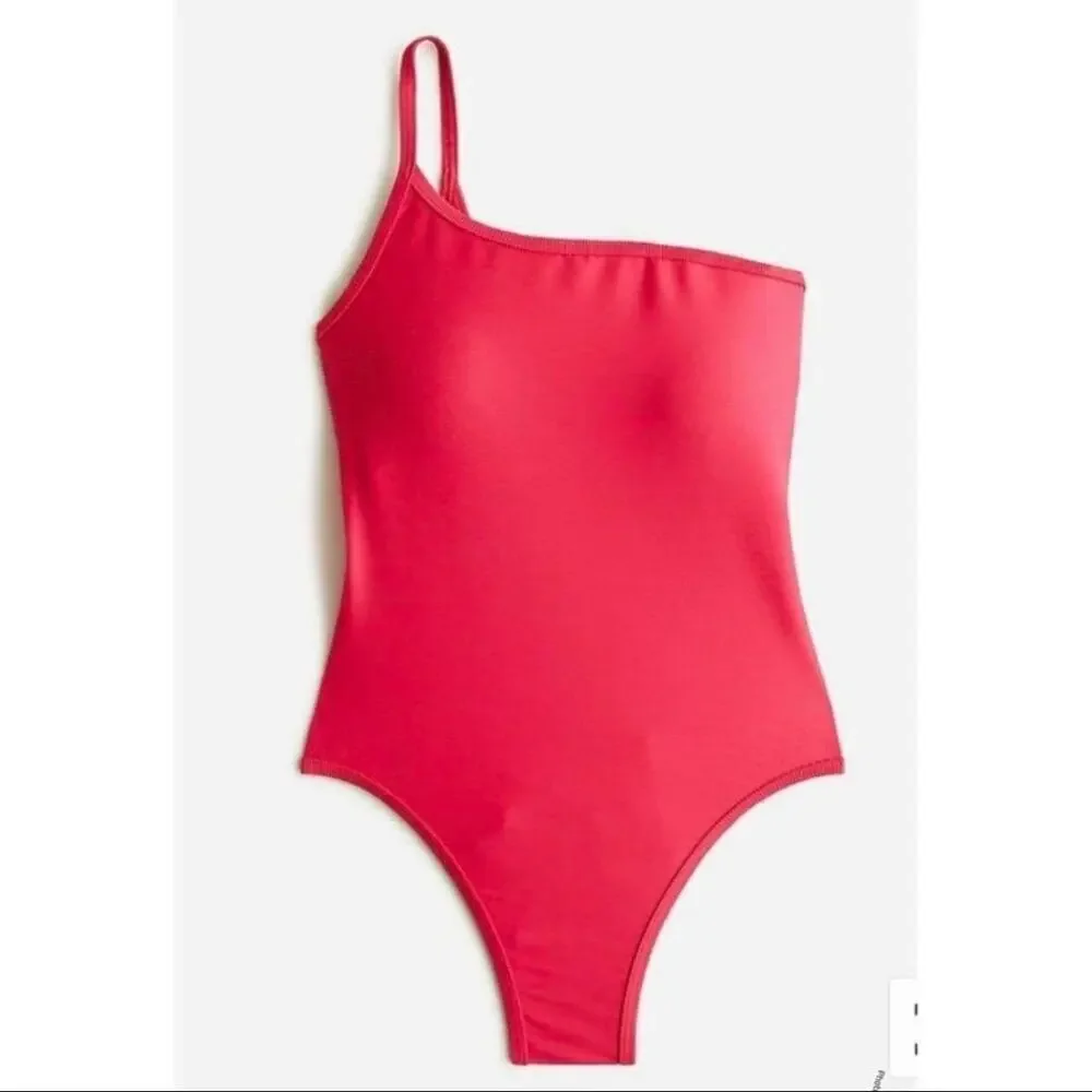 J. Crew NWT Ribbed One-Strap Modern One-Piece Swimsuit Wild Hibiscus Size 24 NWT